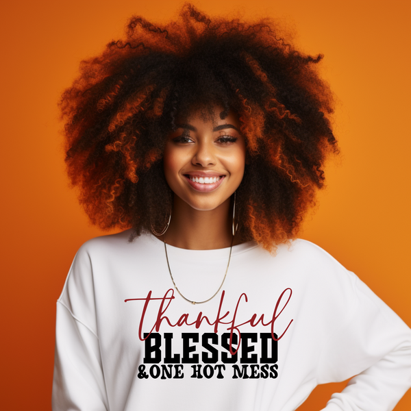 Thankful Blessed  and One Hot Mess Sweatshirt