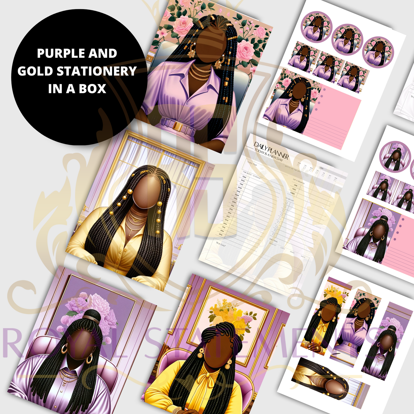 Purple and Gold Stationery Digital Business Kit